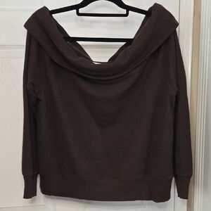 American Eagle Outfitters Dark Brown Off-Shoulder Sweater